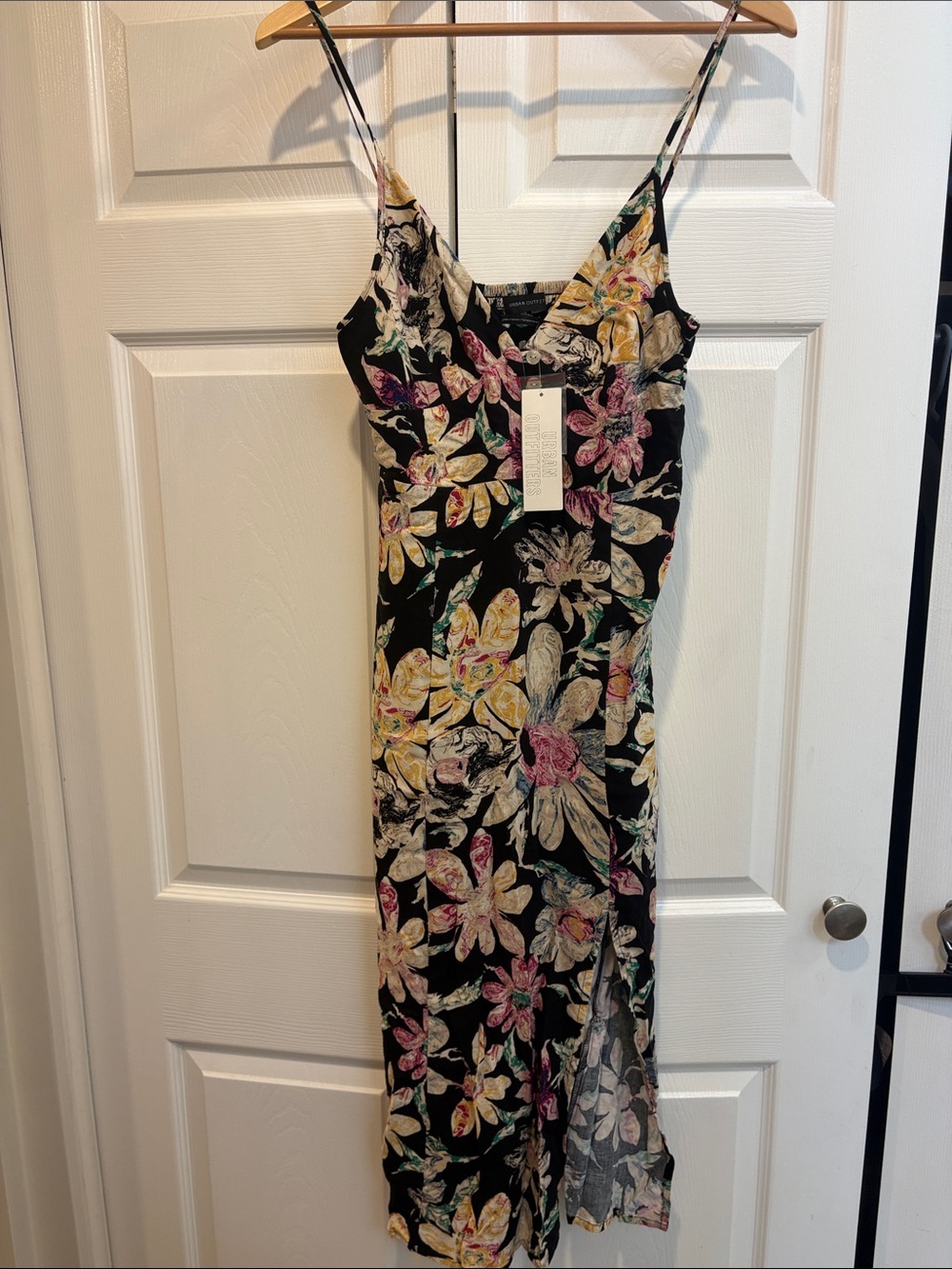 Urban Outfitters Black Floral Maxi Slip Dress